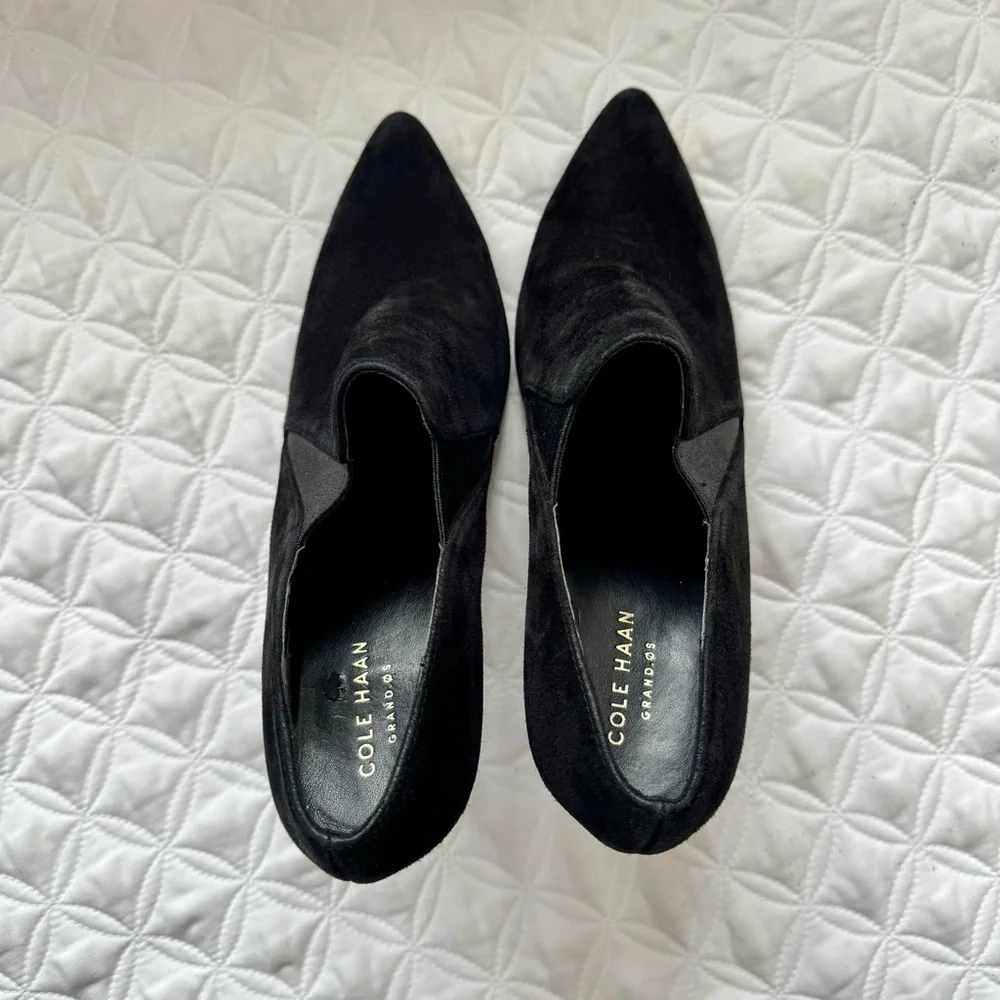 Cole Haan Allaire Shootie II Pointed Toe Suede Heeled Ankle Bootie Black Sz 9.5